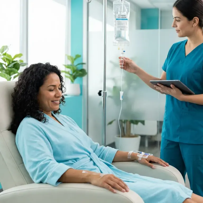 Aplicación de una inyección de vitamina B12 en una clínica hispana de Houston